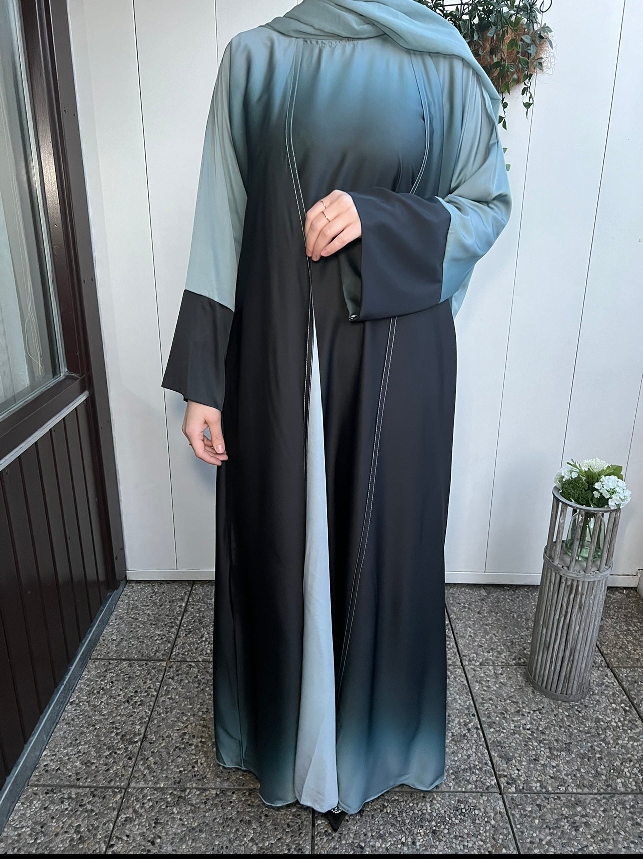 Satin Abaya Ombre blau