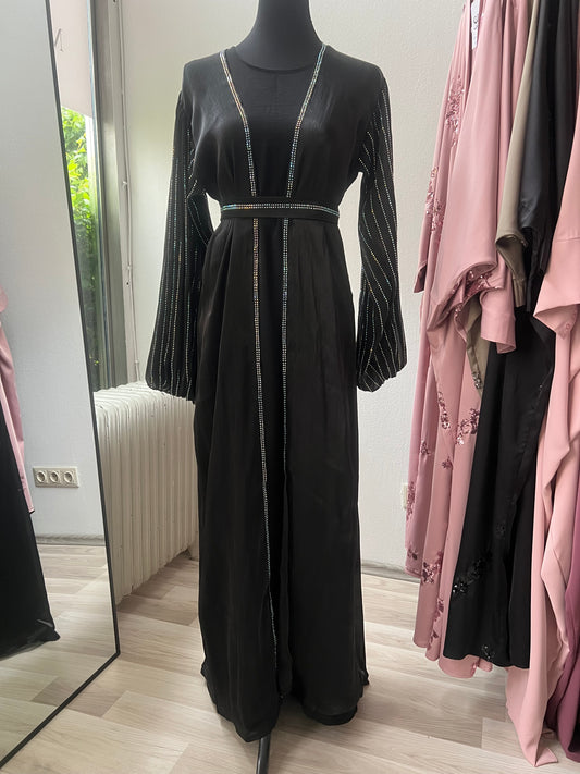 Schwarze organza abaya bodenlang als set mit unterkleid