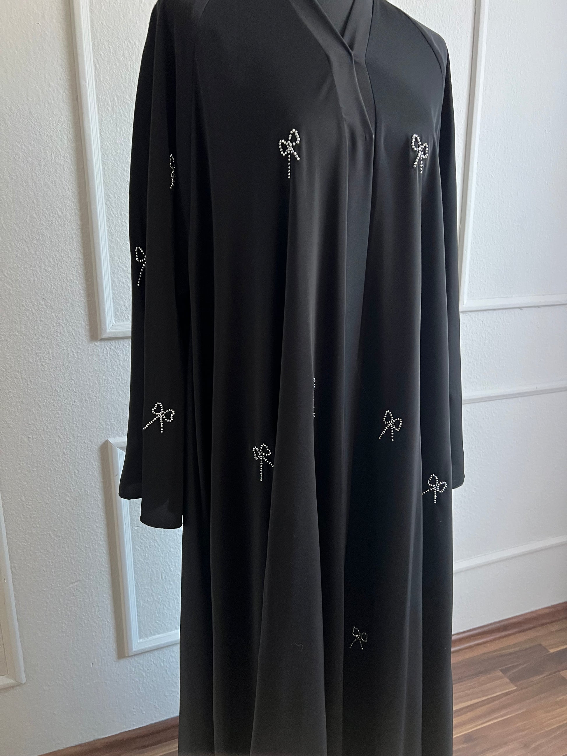 Bow abaya schwarz close up