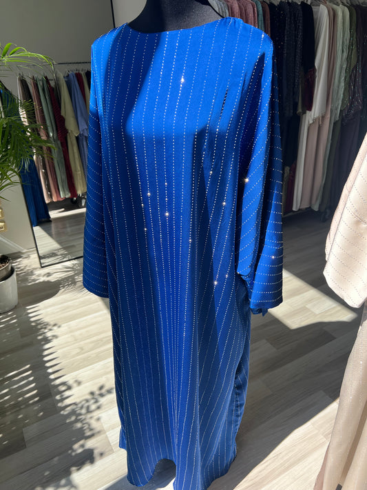 Elegante schimmer abaya in royal blau - statement farbe - bodenlanges kleid