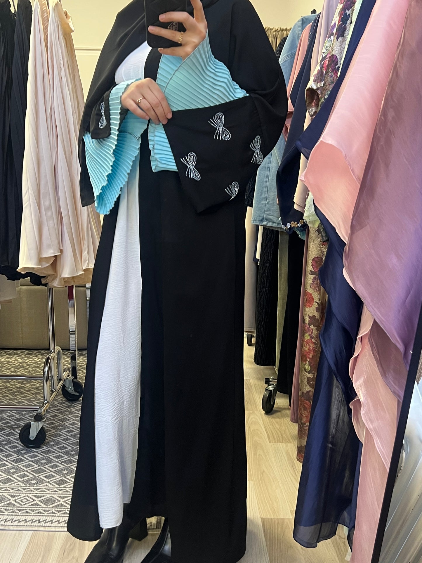 Kimono Abaya mit Schleifen-Detail in Blau