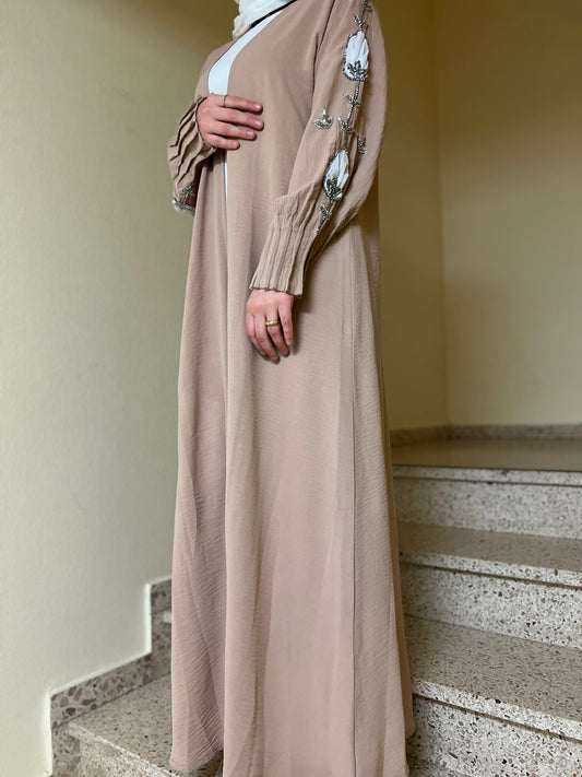 Abaya beige/weiß