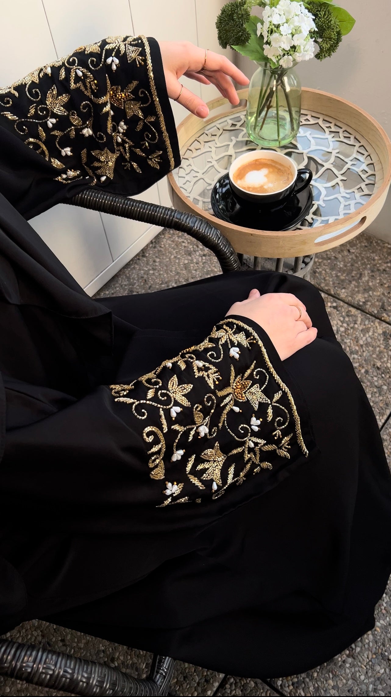 Abaya golden rhinestones