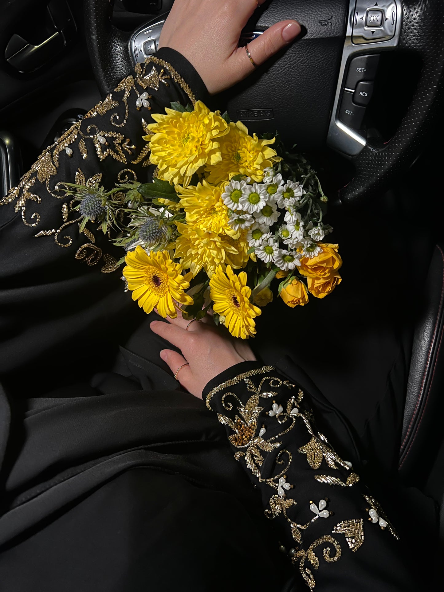 Abaya golden rhinestones