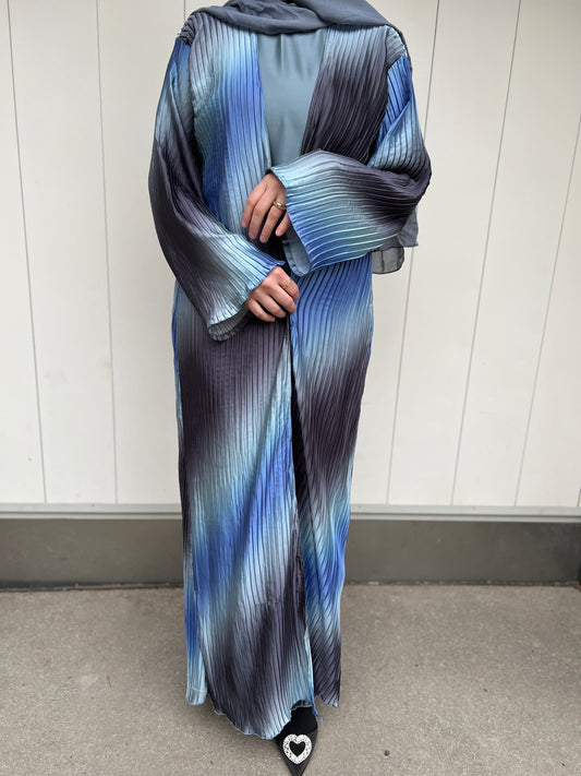 Satin Plissee Abaya blau